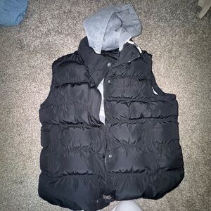 Black Puffer Vest with Gray Hood